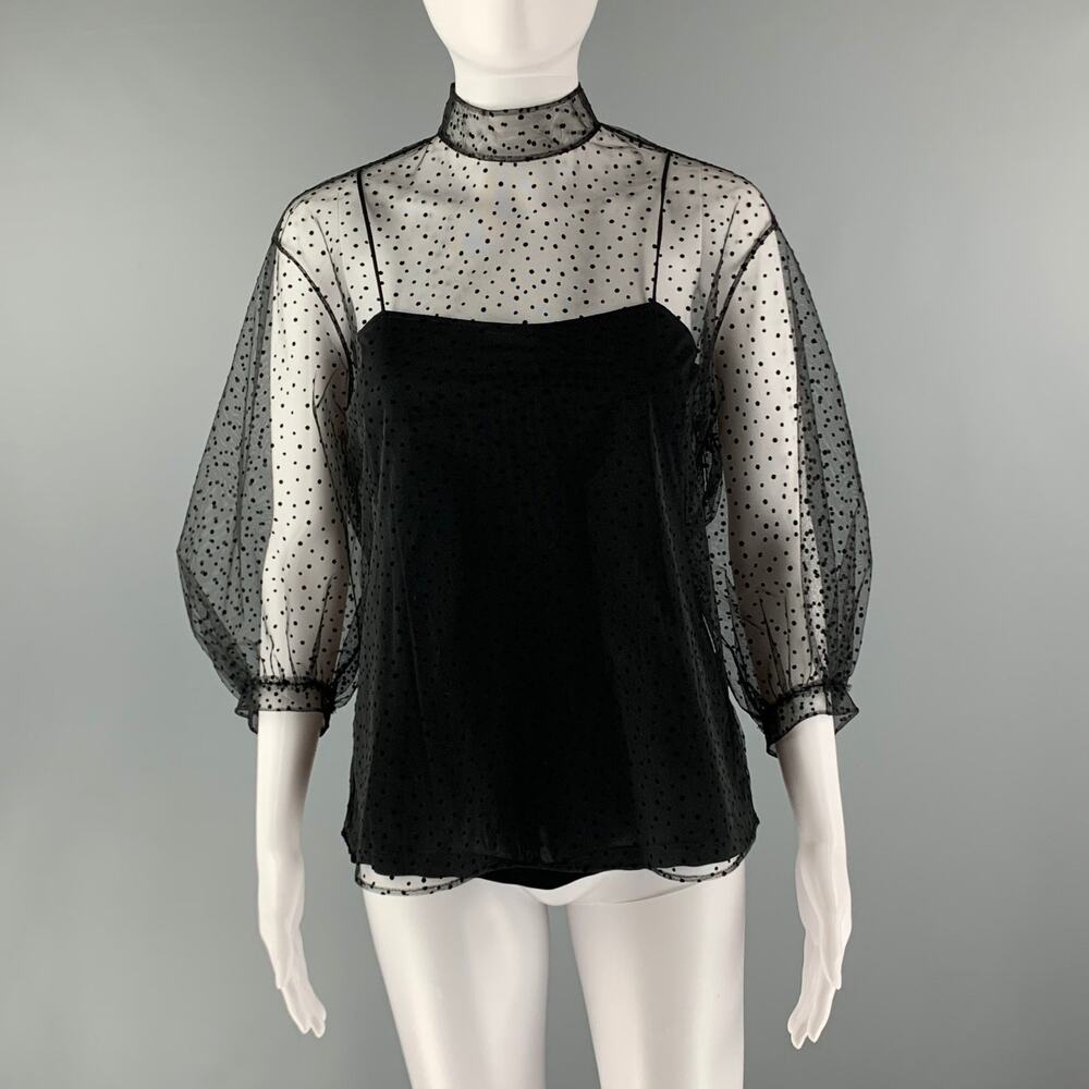A-K-R-I-S-punto Size 2 Black Polyester Nylon Mesh Lined Blouse